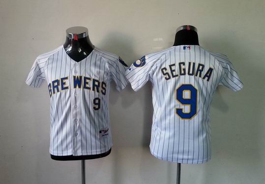 Milwaukee Brewers SEGURA 9 white youth stripe MLB Jerseys