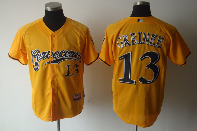 Milwaukee Brewers13 GREINKE yellow mlb jersys