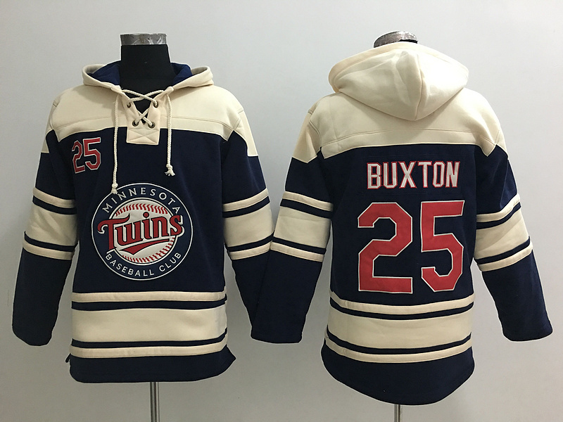 Minnesota Twins #25 Byron Buxton dark blue beige baseball Hooded Sweatshirt