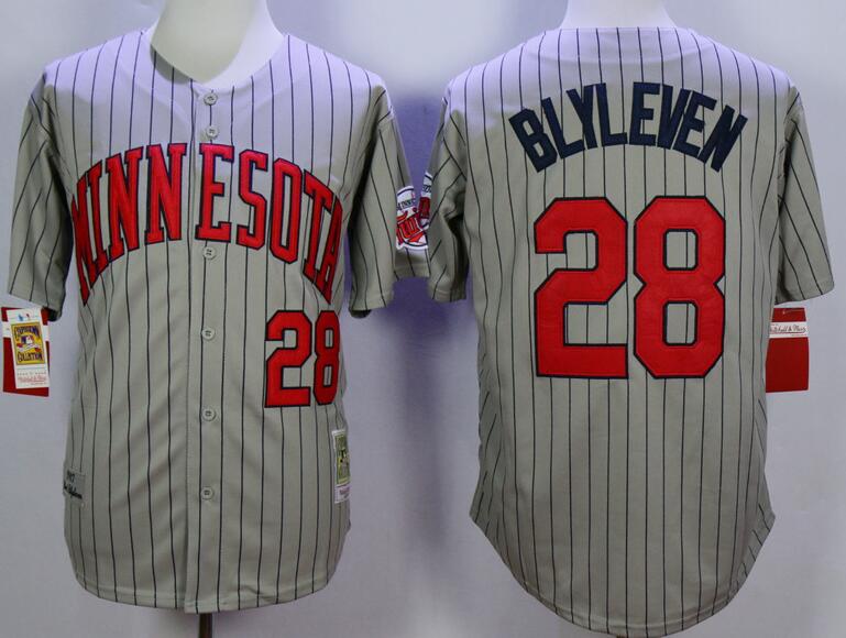 Minnesota Twins 28 Bert Blyleven MLB grey Throwback baseball jerseys