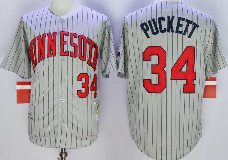 Minnesota Twins 34 kirby puckett grey men baseball mlb jersey