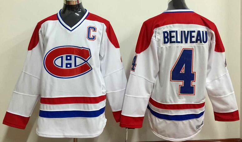 Montreal Canadiens 4 Jean Beliveau CCM white nhl ice hockey  jerseys  C patch