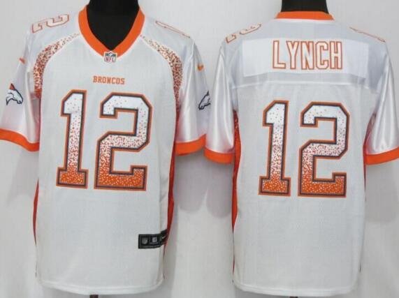 NEW Nike Denver Broncos 12 Lynch Drift Fashion White Elite Jersey