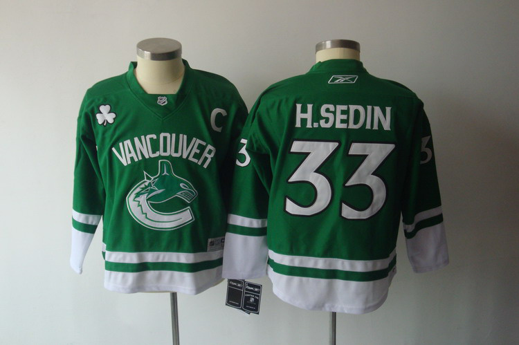 NHL Vancouver Canucks 33# H.SEDIN kids green Jersey