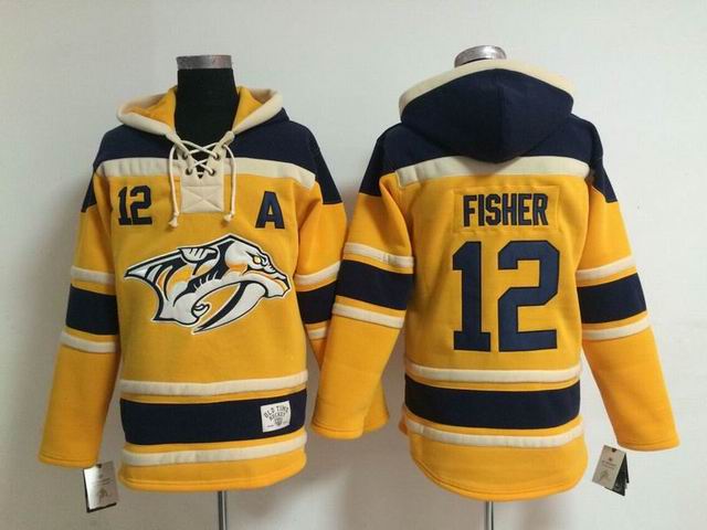 Nashville Predators #12 Mike Fisher yellow Ice Hockey Hooded Sweatshirt