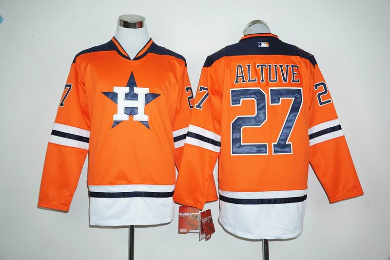 New Houston Astros 27 Jose Altuve Orange Long Sleeve Stitched men baseball mlb Jersey