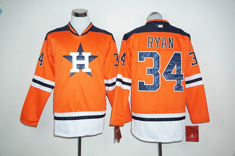 New Houston Astros 34 Nolan Ryan Orange Long Sleeve Stitched men baseball mlb Jersey