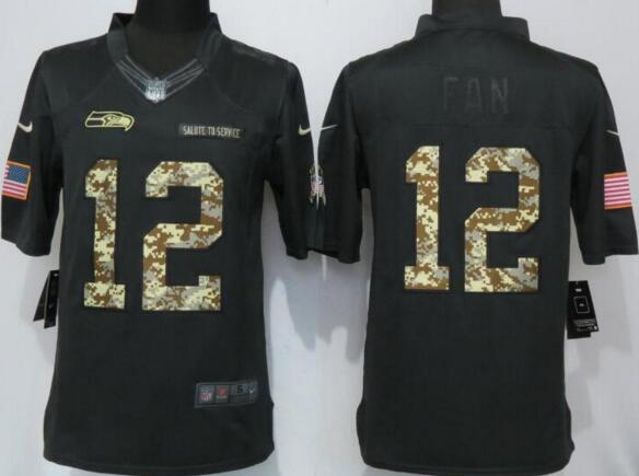 New Nike Seattle Seahawks 12 Fan Anthracite Salute To Service Limited Jersey