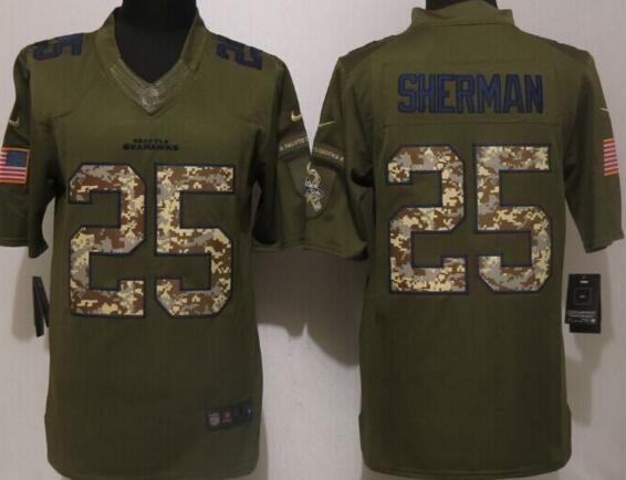 New Nike Seattle Seahawks 25 Sherman Green Salute To Service Limited Jersey