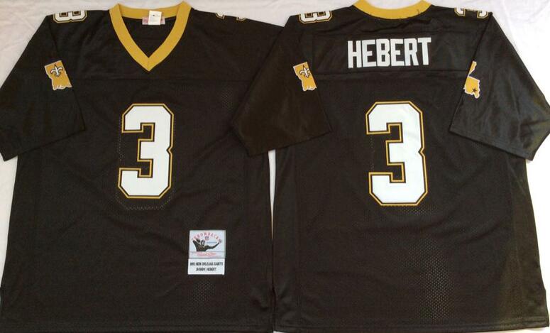 New Orleans Saints 3 Bobby Hebert men black throwback nfl football jersey