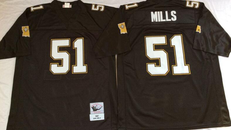 New Orleans Saints 51 Sam Mills men black throwback nfl football jersey