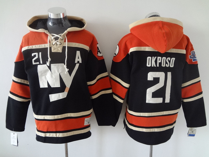 New York Islanders 21 Kyle Okposo dark blue orange ice hockey jersey