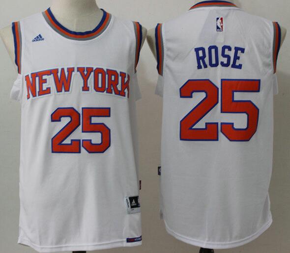 New York Knicks 25 Derrick Rose adidas White throwback nba Jersey