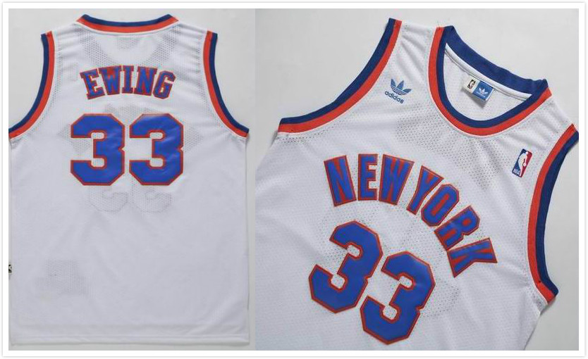 New York Knicks 33 Patrick Ewing 3 white nba hockey Jersey