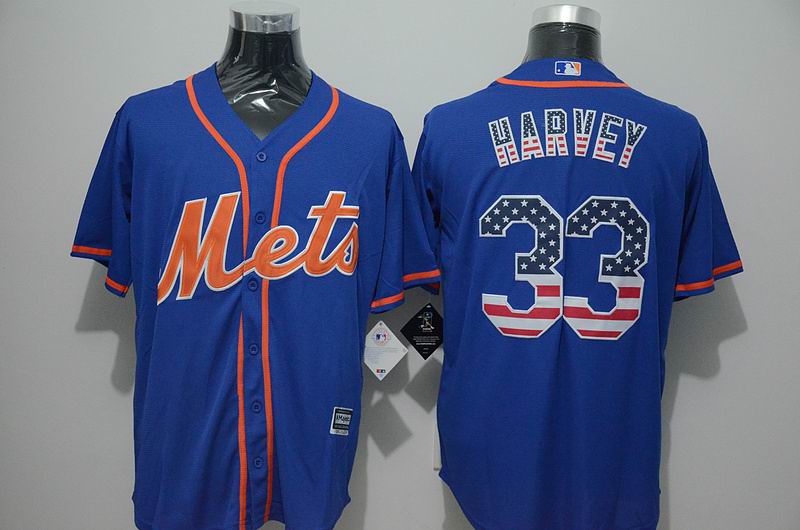 New York Mets #33 Matt Harvey  blue usa flag baseball jersey
