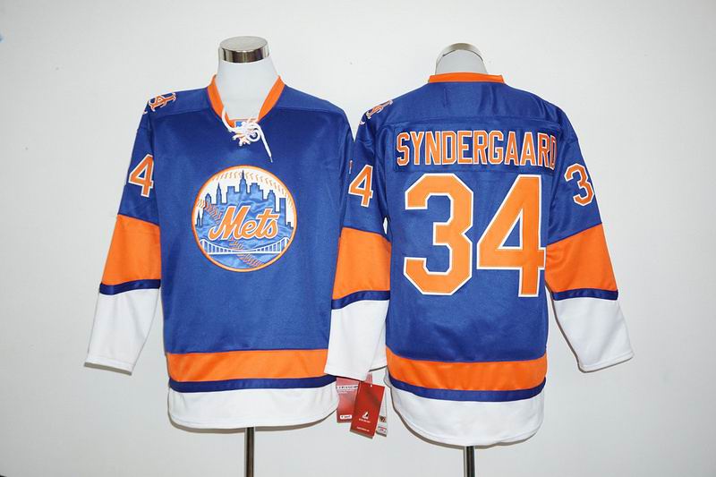 New York Mets #34 Noah Syndergaard Blue Long Sleeve Stitched Baseball Jersey