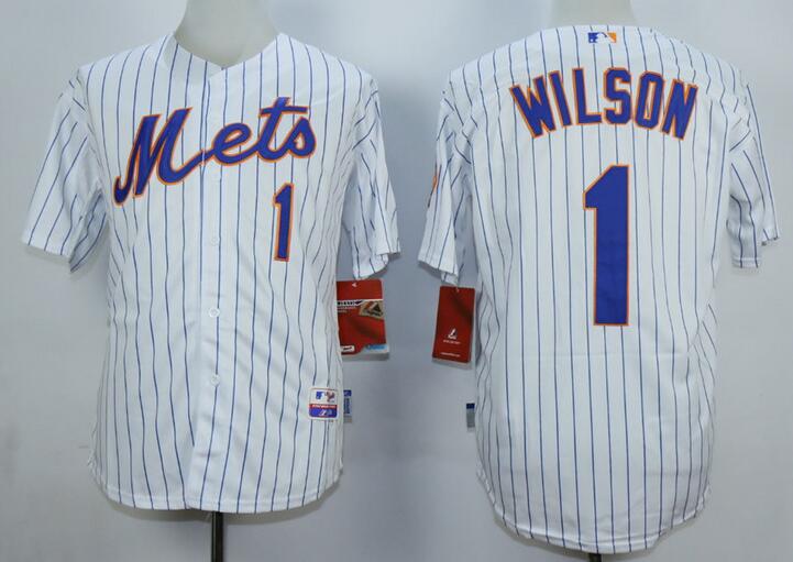 New York Mets 1 Mookie Wilson white blue stripe MLB Jersey