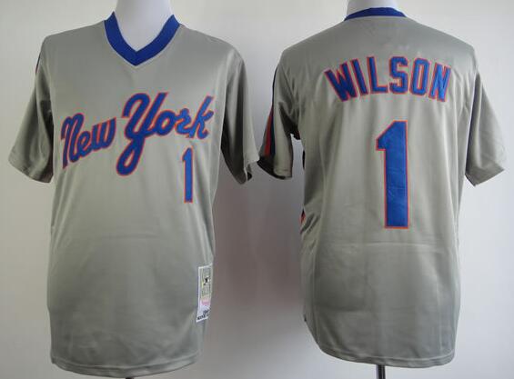 New York Mets 1 WILSON throwback grey MEN BASEBALL MLB Jersey