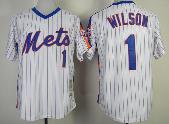New York Mets 1 WILSON white stripe MLB Jersey