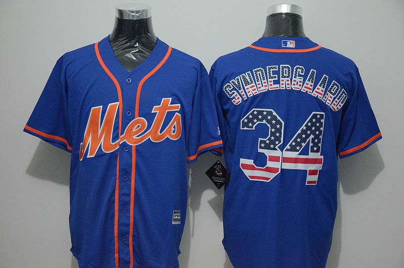 New York Mets 34 Noah Syndergaard blue usa flag baseball jersey