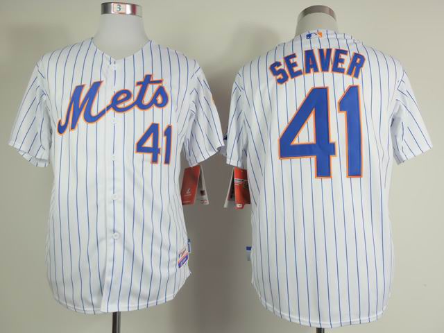 New York Mets 41 Tom Seaver White Blue Strip MLB baseball Jerseys