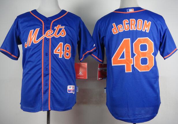 New York Mets 48 Jacob deGrom  blue men mlb baseball jerseys
