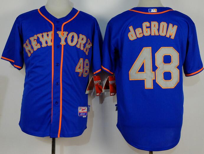 New York Mets 48 Jacob deGrom blue grey men mlb baseball jerseys