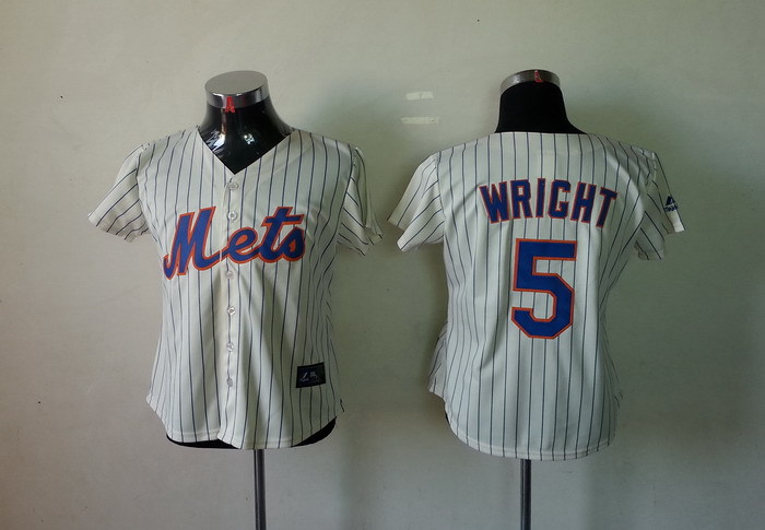 New York Mets WRICHT 5 white stripe women mlb jersey