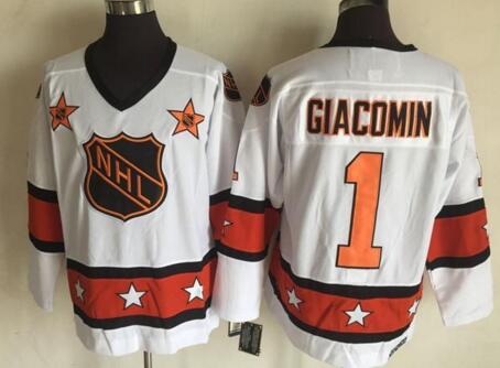 New York Rangers 1 Eddie Giacomin Throwback CCM NHL All Star Jersey