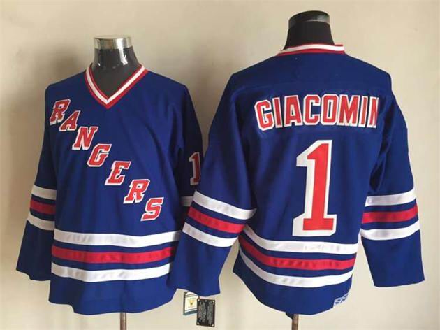 New York Rangers 1 Eddie Giacomin blue nhl ice hockey  jerseys