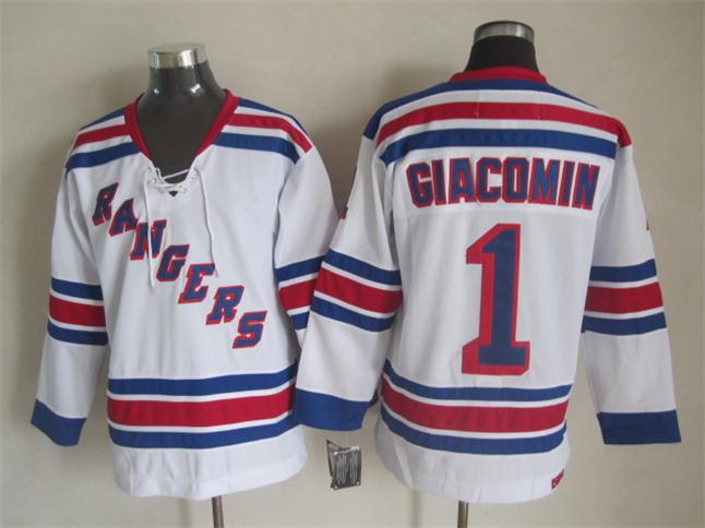 New York Rangers 1 Eddie Giacomin white nhl ice hockey  jerseys