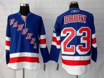 New York Rangers 23 Chris Drury New York Rangers nhl Blue hockey Jerseys