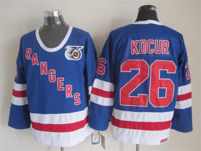 New York Rangers 26 Kocur blue nhl jerseys 75th Patch