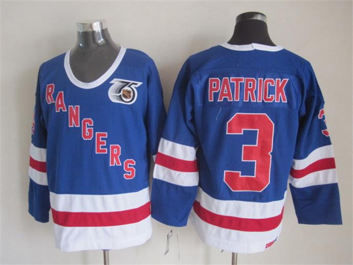 New York Rangers 3 Patrick blue CCM ice hockey Jerseys 75th patch