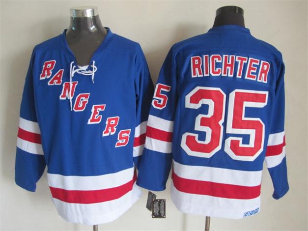 New York Rangers 35 Mike Richter Blue CCM nhl ice hockey  jerseys