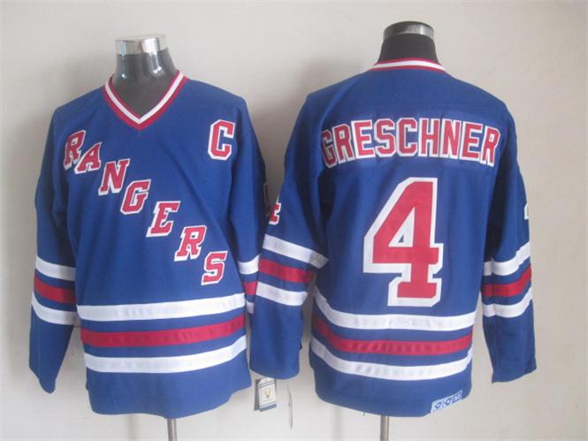 New York Rangers 4 Ron Greschner Blue CCM nhl ice hockey  jerseys