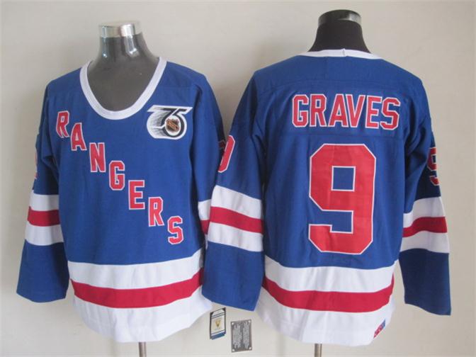 New York Rangers 9 Adam Graves blue CCM ice hockey Jerseys 75th patch