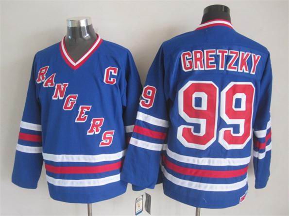 New York Rangers 99 Wayne Gretzky blue ice hockey Jersey C patch