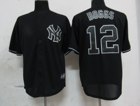 New York Yankees 12 Wade Boggs Black Fashion MLB Jerseys-ZH