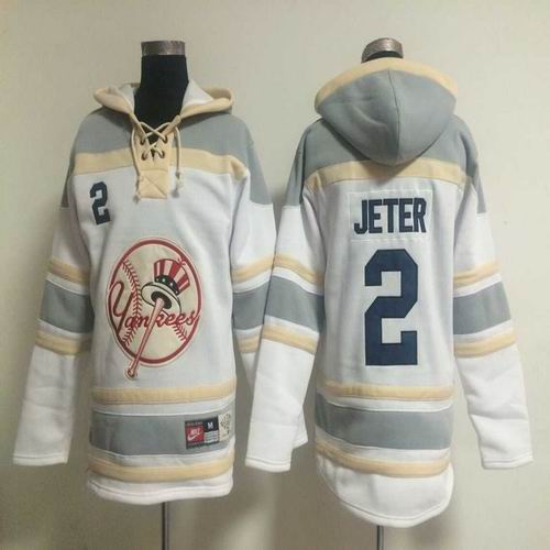 New York Yankees 2# Derek Jeter white gray mlb baseball Hooded Sweatshirt