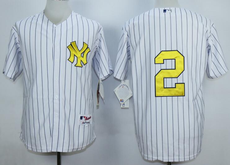 New York Yankees 2 Derek Jeter white gold number men baseball mlb jersey