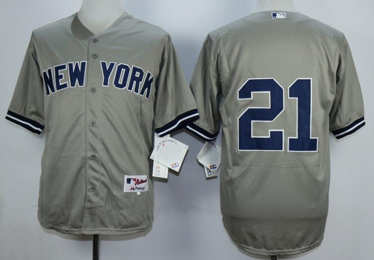 New York Yankees 21 Sanders grey baseball MLB Jerseys