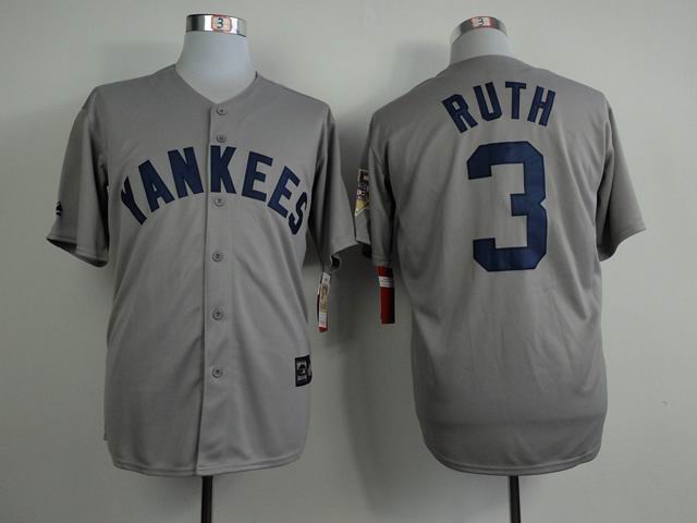 New York Yankees 3 Babe Ruth Grey MLB baseball Jerseys