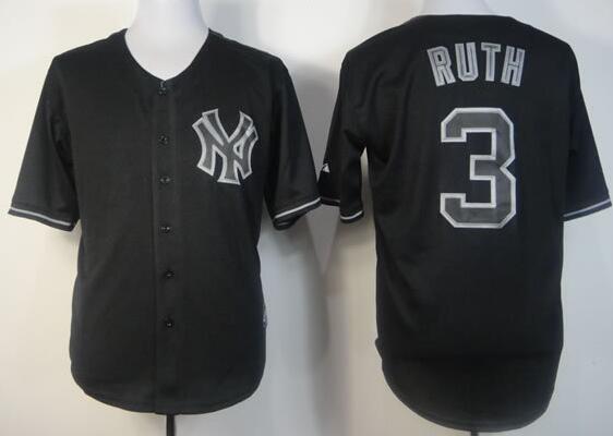 New York Yankees 3 Babe Ruth black MLB Throwback Jersey