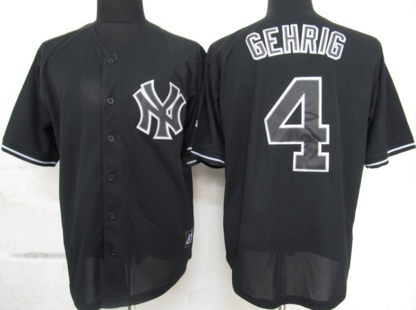 New York Yankees 4 Lou Gehrig Black Fashion MLB Jerseys-ZH