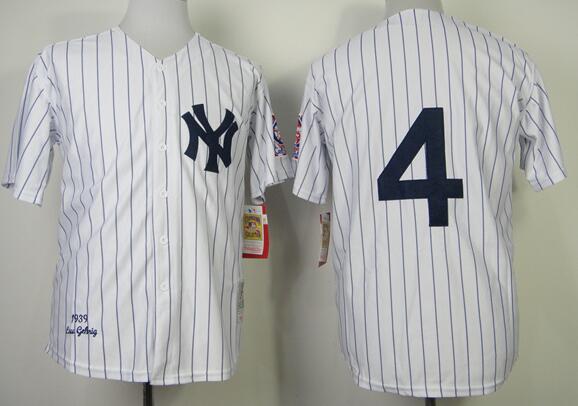 New York Yankees 4 Lou Gehrig throwback white MLB Jerseys