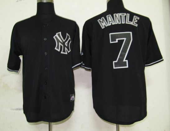 New York Yankees 7 Mickey Mantle Black NFL Jerseys-ZH