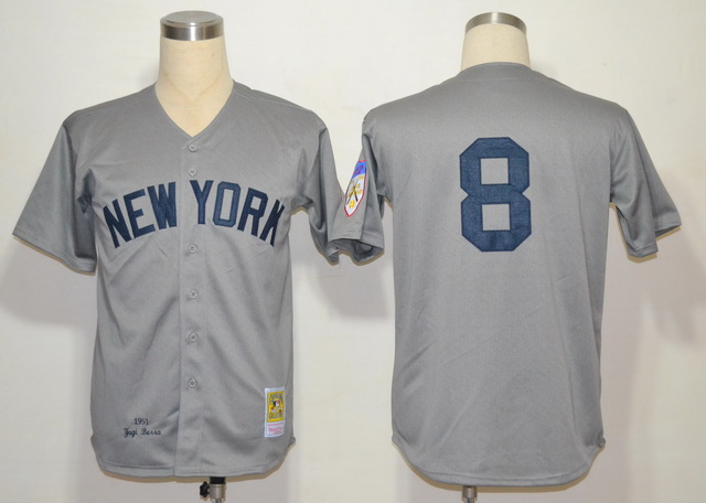 New York Yankees 8 Yogi Berra Grey M&N 1951 Jerseys MLB