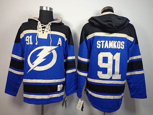 Nhl Tampa Bay Lightning 91# stamkos dark blue nhl Hooded Sweatshirt