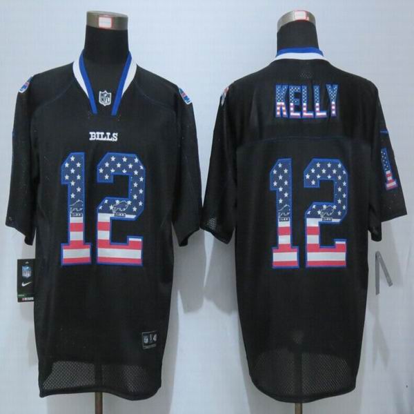 Nike Buffalo Bills 12 Kelly USA Flag Fashion Black Elite Jerseys